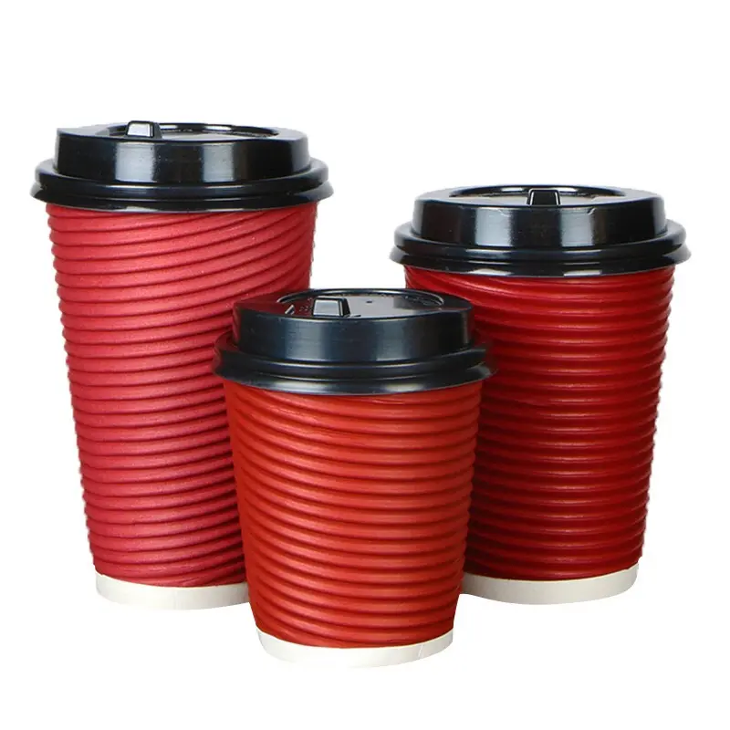 12 Oz Aangepaste Dubbele Muur Papier Cups Double Wall Paper Cups Met Deksels Rimpel Muur Papieren Koffiebekers