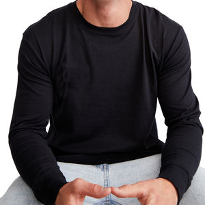 Camisetas personalizadas OEM con cuello redondo para hombre, camisetas negras 100% algodón, camisetas completas de moda para hombre, camiseta de fitness para hombre, camiseta blanca de manga larga. - Product Image 6