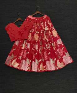 Ropa étnica de algodón con precios al por mayor de tendencia, Lehenga Choli pesado con Dupatta Georgette, secuencia de bordado, fiestas de trabajo, alfanumero - Product Image 2