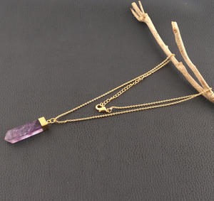สร้อยคอทองเค24K รูปดินสอสีม่วงธรรมชาติอเมทิสต์จี้สร้อยคอหินประจำเดือนเกิดเครื่องประดับแฟชั่นสำหรับผู้หญิงขายส่ง - Product Image 3