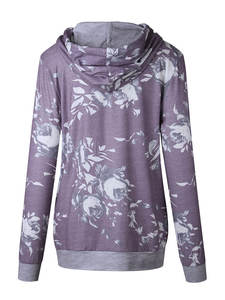 Women's Long Sleeve Hood <b>Zip</b> Sweatshirt Floral Pullover Plus Size Winter Outwear Waterproof Fleece Sexy Drawstring OEM Clothing - Product Image 4