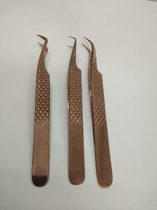 ชุด3ชิ้นด้ามเพชรสำหรับต่อขนตาสีโรสโกลด์แหนบสเตนเลสโค้งงอ90องศาพร้อมปลายมน - Product Image 4