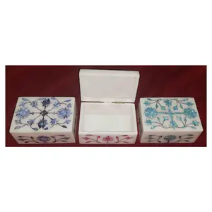 No.1 Quality Pure White Marble Multicolor Mother Of Pearl Floral Art Design Box For Home Decoration For Ramadan Gift Rectangular