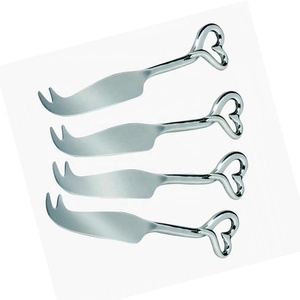 Lindo juego de cuchillos para queso Mango de extremo de corazón Calentador de buffet de acero inoxidable con juego de rebanador de queso pulido plateado - Product Image 1