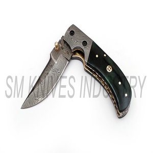 Couteau de poche pliant fait main de damas avec étui en cuir (smk1271), couteau multifonctionnel en acier, couteaux Sm de couleur bois - Product Image 4