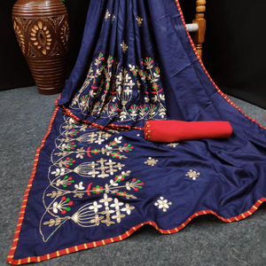 La plupart des vêtements décontractés choisis Dola soie broderie travail Saree avec chemisier pièce femmes indiennes portent pas cher bas prix en gros Surat Alphanumero - Product Image 1