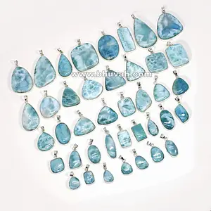 ธรรมชาติ Larimar พลอยหิน Cabochon 925เงินสเตอร์ลิงที่มีตราประทับขายส่งจำนวนมากจี้