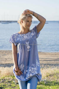 ชุดเดรสชีฟองเม็กซิกันหลากสี,ชุดเดรสสั้นลายดอกปวยบลาแบบชาวนาผู้หญิงชุดเดรสโบฮีเมียนฮิปปี้เลดี้แบบคลาสสิค - Product Image 2