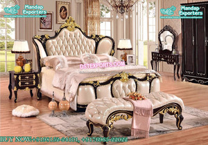 Juego de Muebles de Dormitorio Dorados Tallados a Mano Estilo Europeo, Juego de Muebles de Dormitorio de Estilo Francés Antiguo con Acabado Dorado, Cama Tallada a Mano - Product Image 2