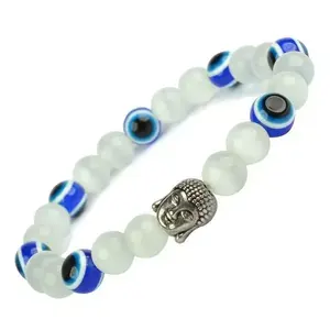 wholesale natural stone healing crystals white selenite beads with evil eye gemstone bulk bracelet for sale