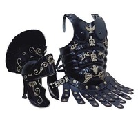 Armure médiévale, costume de Spartan, casque, veste en cuir, design en laiton, objets décoratifs