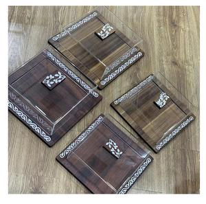 ถาดไม้กระถินสีน้ำตาลขายดี ฝังมุกเปลือกหอย ฝาครอบโลหะ 3 ชิ้น ชุดถาดเสิร์ฟ ได้รับการรับรองจาก EPCH ของขวัญสำหรับรอมฎอนและอีด - Product Image 6