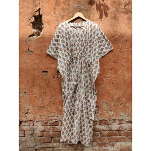 Venta al por mayor suelto indio Kaftan Vestido de playa Maxi vestido estampado floral suave algodón bloque de mano estampado encaje natural lavable - Product Image 5