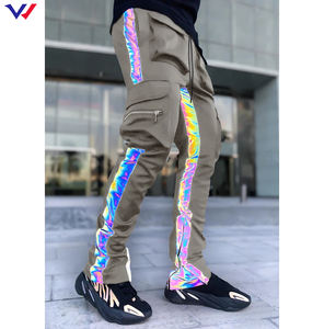 Pantalones de chándal de cintura alta de algodón 100%, estilo de trabajo informal, joggers elásticos, Panel reflectante, lavado oscuro, a prueba de viento, antiarrugas, teñido liso - Product Image 2