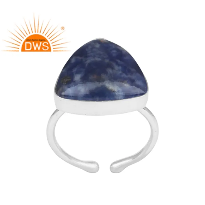 925 Fine Sterling Silver Triangular Sodalite Gemstone Chunky Ring Wholesale Jewelry
