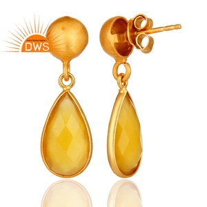 Boucles d'oreilles en calcédoine jaune vif Fournisseur Boucles d'oreilles en argent sterling plaqué or Lunette Bijoux Collection classique - Product Image 3