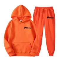 Survêtement d'hiver personnalisé pour hommes, couleur Orange, Sweat-shirt, veste pull, pantalon Jogging, sport, Streetwear, costume,