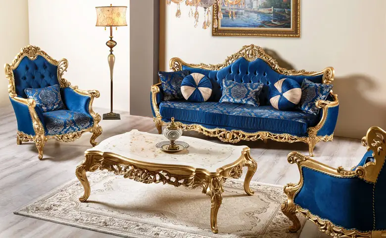 Luxury French Rococo Style Wood Carved Marquetry Canopy Sofa Royal 3 Seater Fancy European Living Room Sofa Set