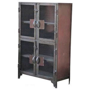 Gabinete de almacenamiento antiguo de 2 puertas, Metal de hierro industrial y vintage con acabado oxidado negro para el hogar, muebles de sala de estar de granja - Product Image 1