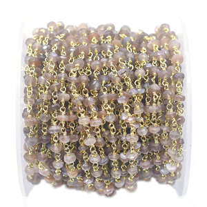 Marrón Moonstone Rondelle Shape Gold Plated Sterling Silver Rosario Wire Wrap Chain Jewelry. - Product Image 1