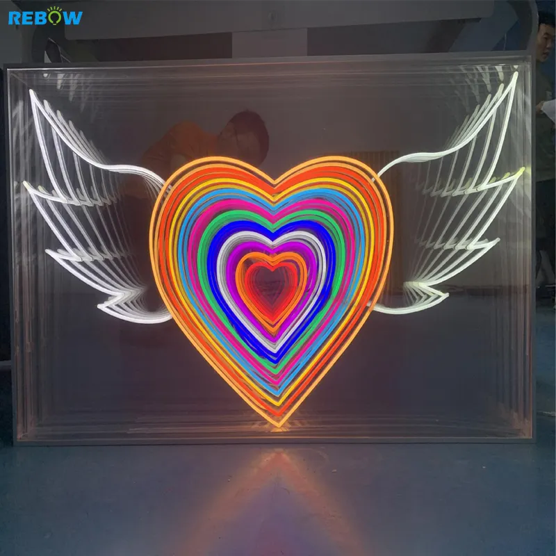 Rebow Drop Shipping Kostenloses Design 3D Magic Infinite Mirror Mehr schicht iges Custom Neon Mirror Sign