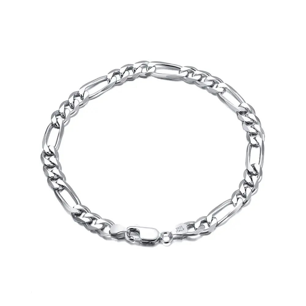 RINNTIN SB66 Fashion 2020 Jewelry 925 Sterling Silver 5.0mm Diamond-Cut Figaro Chain Bracelet for Men