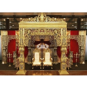 Professional Modern Rajwada Theme Golden <b>Wedding</b> Mandap Fiberglass Customizable Size & Design for USA <b>Weddings</b> - Product Image 1