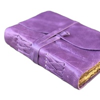 Libreta de Cuero Vintage NEW ERA Cosida a Mano - Diario de Tapa Dura Morado con Papel de Borde Rústico, Personalizable con Logotipo Corporativo