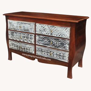 <b>Vintage</b> Indian Pure Mango Wood Solid Carved Storage Chest of Drawers Six Drawer Living Room <b>Cabinet</b> Sideboard Handmade Rajasthan - Product Image 6