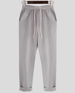 Pantalon de survêtement en coton bleu marine pour homme, taille haute élastique avec cordon de serrage, décontracté, poches latérales, idéal pour l'été, écologique et respirant - Product Image 3