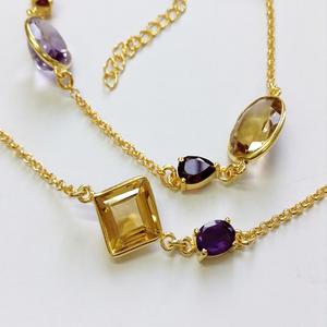 Everyday Wear 925 <b>Sterling</b> <b>Silver</b> Gold Plated Multi-cut Stones 90 cms. Long Chain <b>Necklace</b> - Product Image 1