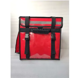 Aluminium Foil TPU Fabric Food Delivery Backpack Red Colour Cooler Bags Reflective Strips On The Front And Sides Of The Lid