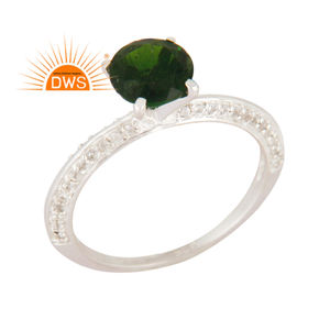 925เงินสเตอร์ลิงธรรมชาติโครเมี่ยม Diopside และสีขาวบุษราคัมพลอย Solitaire แหวนสำหรับผู้หญิงเครื่องประดับผู้ผลิต - Product Image 1