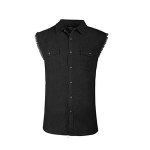 ยอดขายแฟชั่นบางผ้าฝ้าย100% ผ้ายีนส์สีที่กำหนดเองและโลโก้ผู้ชายเสื้อกั๊ก - Product Image 1