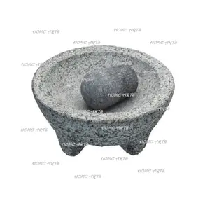 Pilon et mortier de marbre de couleur grise de qualité supérieure, pilon de mortier de forme ronde pour l'utilisation de la poudre d'ail