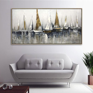 Décoration murale moderne en toile faite à la main, voiliers abstraits en noir et blanc, <span class=keywords><strong>peinture</strong></span> à l'huile acrylique - Product Image 2