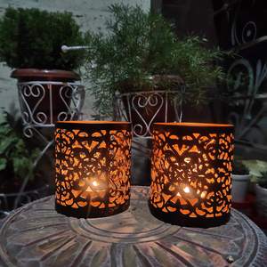 Ensemble de 2 supports coulissants en fer forgé marocain pour phares de thé, support photophore, lot de deux - Product Image 1