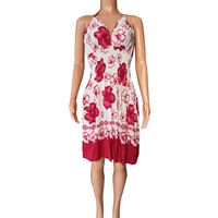 Robe Courte Chic à Col Halter Imprimé Floral Hibiscus, Taille Froncée, Idéale pour la Plage et les Vacances, Tenue de Resort pour Femme