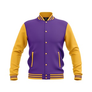 Chaqueta Varsity para Hombre, Color Morado y Amarillo, Talla Grande, Corte Regular, Color Sólido, Lana y Viscosa, Resistente al Viento, Ecológica, Forrada de Lana - Product Image 1