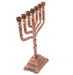 Menorá de Hanukkah de 7 brazos, diseño especial de Jerusalén, cobre antiguo con doce travesaños de Israel - Product Image 6