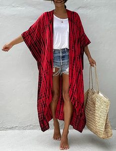 2023 Kimono Vintage de verano para mujer Boho Lady Beach Cover-Up Cardigan transpirable media manga Tie Dye cintura Natural talla XL - Product Image 3