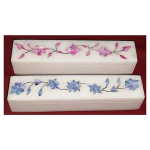 Caja de lápices de mármol de par rosa y azul con incrustaciones de nácar con producto de alta calidad y de primera clase para regalos y obsequios - Product Image 1