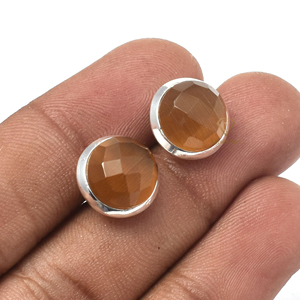 Monalisa-pendientes de tuerca de plata de ley con gema de cuarzo, pendientes redondos hechos a mano, fabricante y proveedores, Whisky Natural elegante - Product Image 3