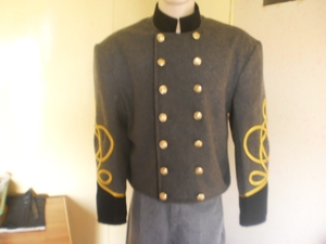 Chaqueta de Uniforme de Lana de Nogal Confederada con Trenzas de 4 Hileras, Decoración de Piel y Botones - Product Image 3