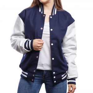 OEM Custom Women Letterman Varsity Jacket Waterproof Wool Body Leather Sleeve Baseball Bomber Cotton/Polyester School College - Product Image 6