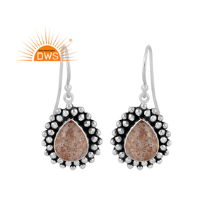 925ออกซิไดซ์สเตอร์ลิงเงินธรรมชาติคู่ซันสโตนอัญมณีควอทซ์อัญมณีห้อยต่างหูผู้ผลิต - Product Image 1