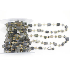 Chaîne d'enveloppement de fil de chapelet en argent 925 Pépites de quartz rutile de tourmaline Forme de rondelle Plaqué or 14 carats Sterling pour la fabrication de bijoux - Product Image 3