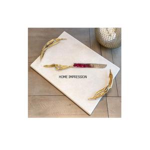 Élégant Classique Blanc Pur Antique Or Coquillage Designer Poignées De Luxe Servir Moderne Plateaux En Marbre Pour Vaisselle Plateau De Service - Product Image 3