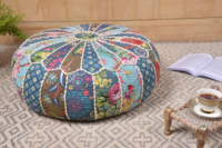 Pouf traditionnel bohème Kantha fait main en patchwork de coton, décoration de salon, pouf Malani Impex Inc Rajasthan rond, lot de 2