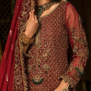 LEHENGA-NEW--MUSLIM--BRIDAL de cristal embellecido, LONG--KURTA, cuentas de cristal, RESHAM,FULL OF DABKA, trabajo para boda, 2021 - Product Image 1